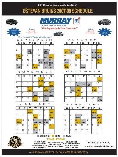 Hockey season schedule magnet with sponsor branding
